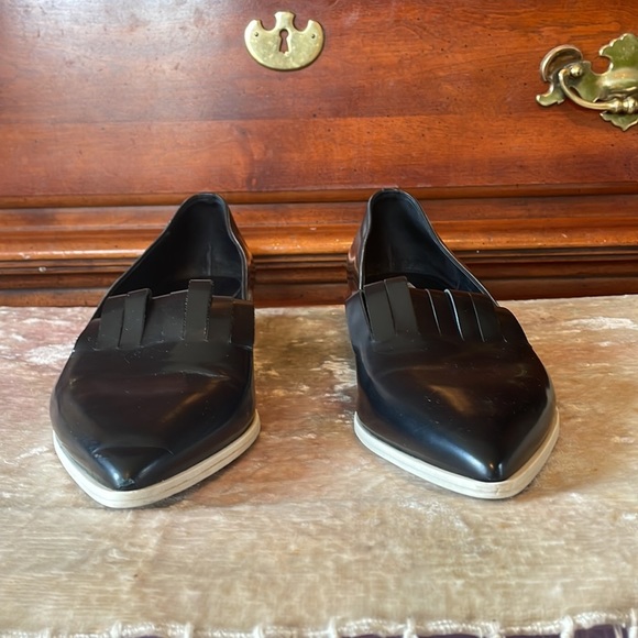 ACNE STUDIOS Leather Black Laser Cut Pointed Toe 2Tone Wedge Loafers $650 EUC 11 - Picture 4 of 10
